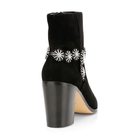 Schutz Teia Embellished Harness Suede Black Ankle Boots Size 6.5 - Picture 7 of 16